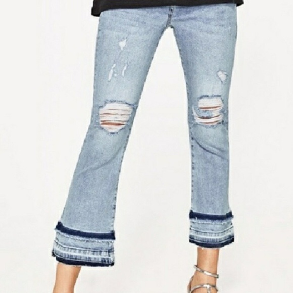 Zara Basic Light Wash Flare Capris - image 1